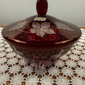 Egermann cut to clear Rudy footed & lid candy dish